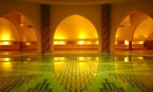 An inside view of a Turkish Hammam, another structure with similar benefits to the modern sauna